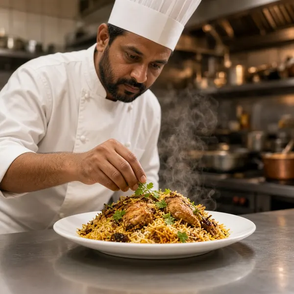 Sample chef plating biryani